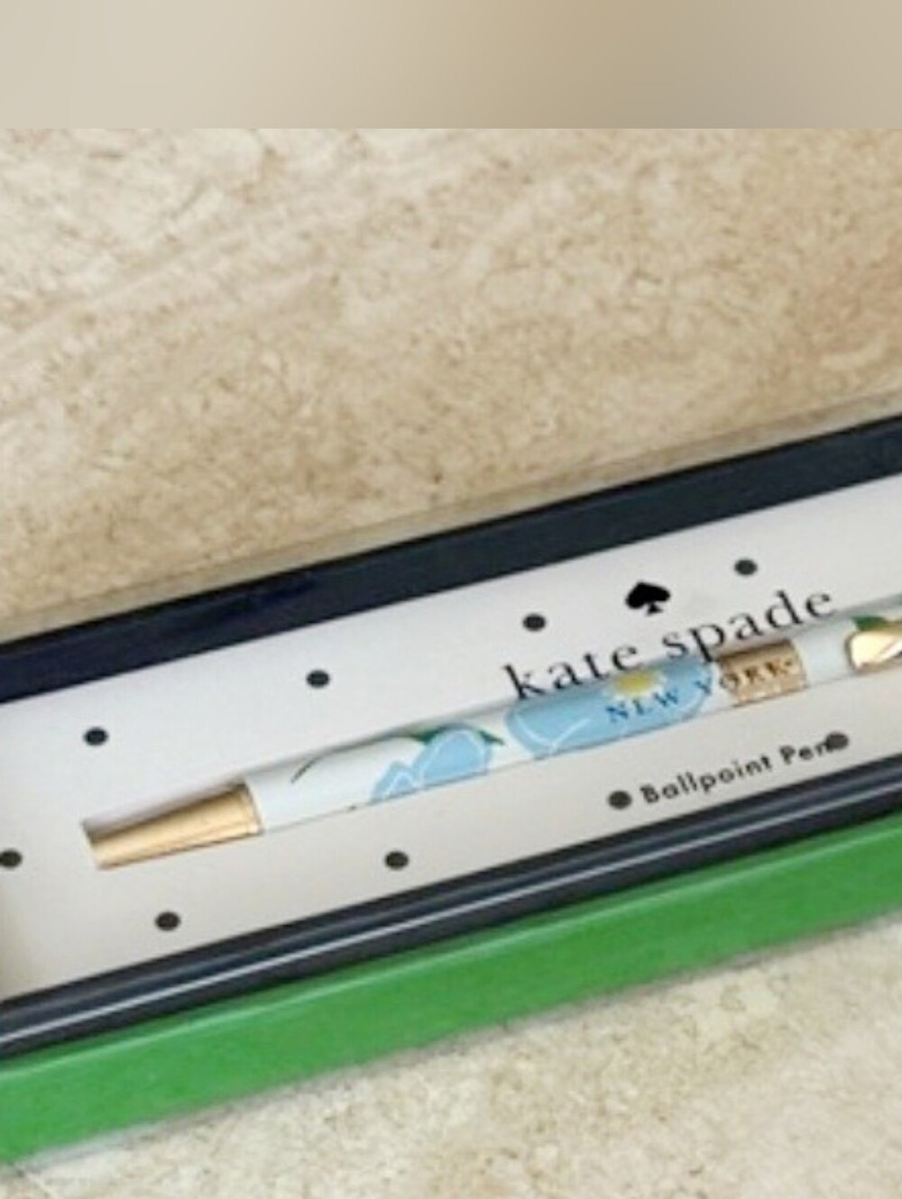 SOLD!!! Kate Spade Sunshine Floral Ballpoint Pen - White, Blue & Gold - Picture 3 of 3